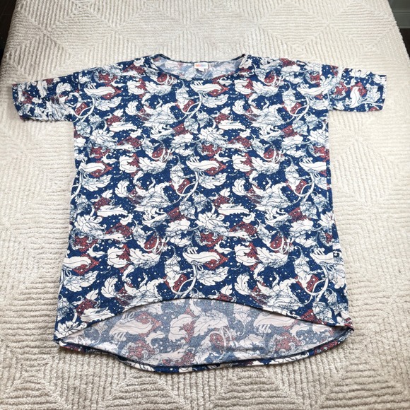 LuLaRoe Tops - LuLaRoe Irma Tunic Top Womens XL Blue Floral Short Sleeve JC004 Modest Casual